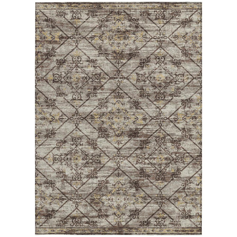 10' X 14' Taupe And Ivory Geometric Washable Indoor Outdoor Area Rug HomeRoots