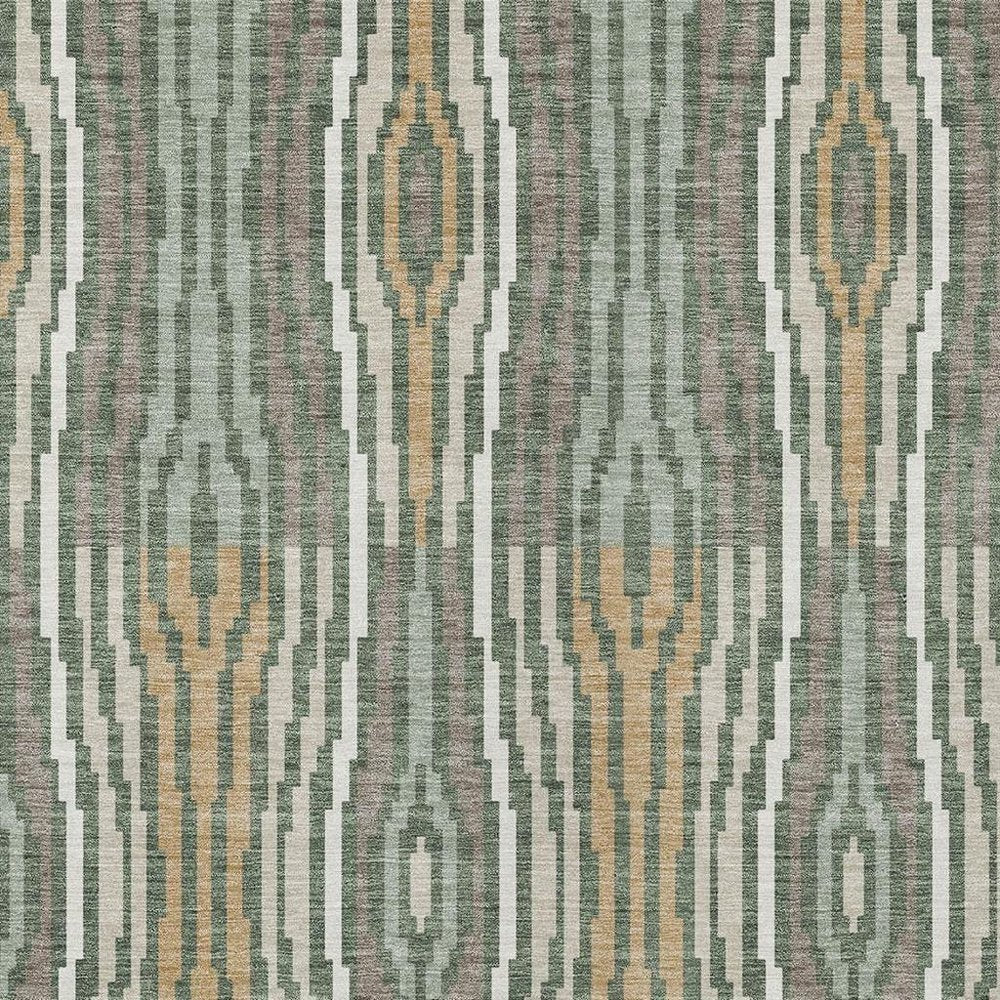 10' X 14' Green And Ivory Abstract Washable Indoor Outdoor Area Rug