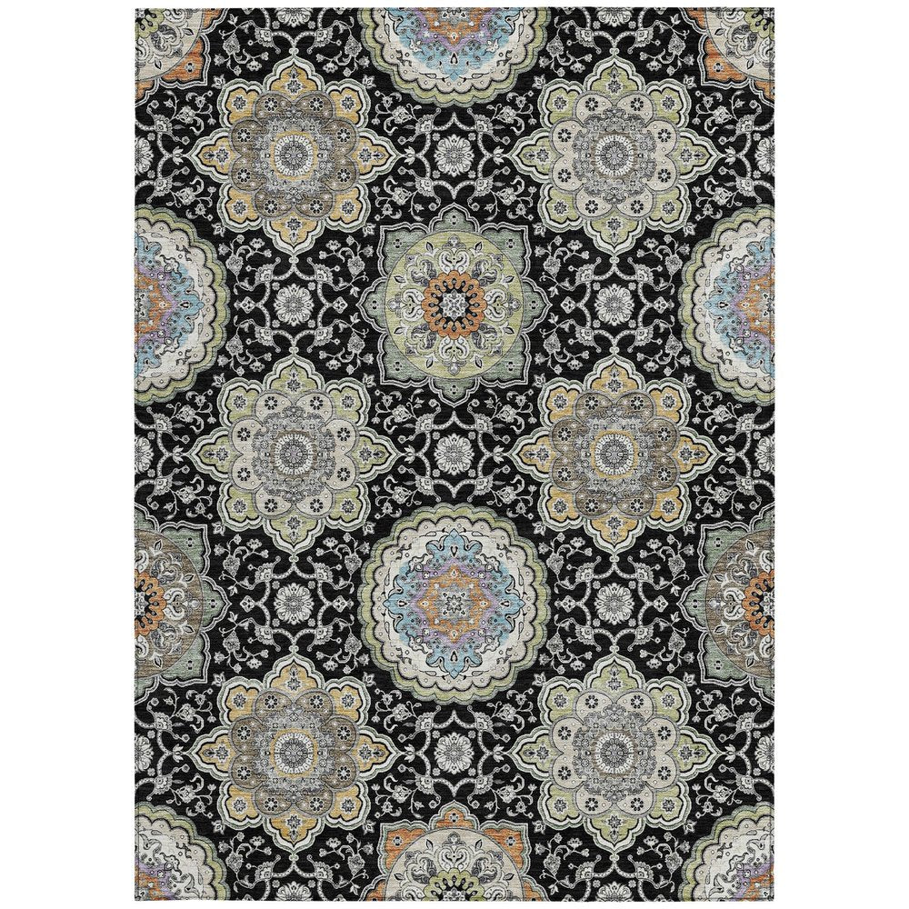3' X 5' Black And Ivory Floral Medallion Washable Indoor Outdoor Area Rug HomeRoots