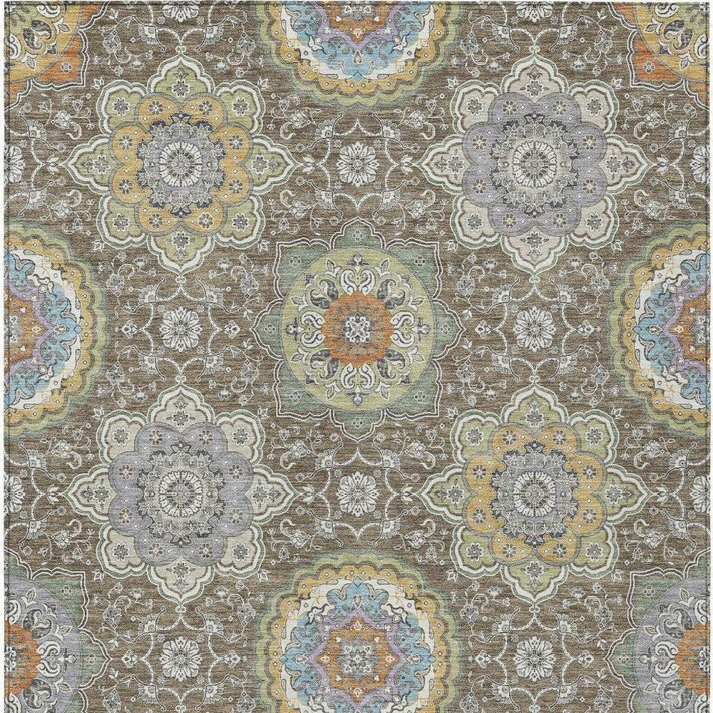 5' X 8' Taupe And Ivory Floral Medallion Washable Indoor Outdoor Area Rug HomeRoots