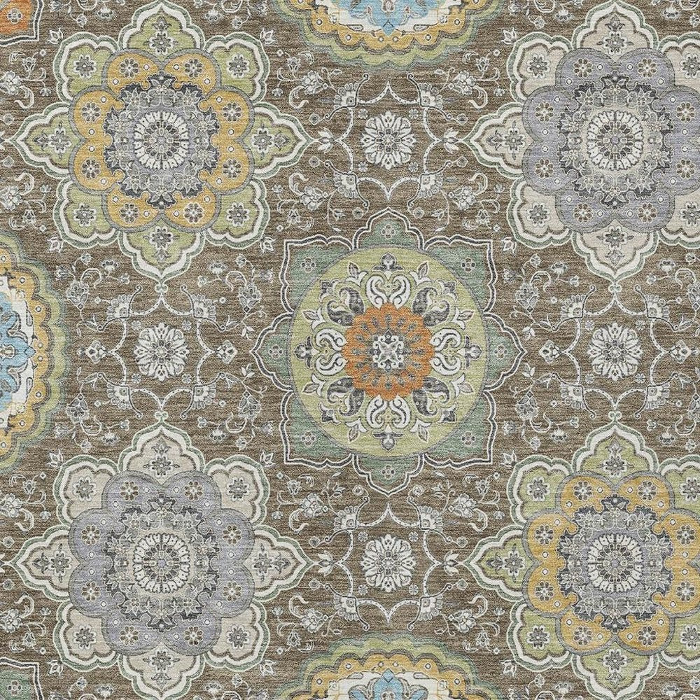 10' X 14' Taupe And Ivory Floral Medallion Washable Indoor Outdoor Area Rug HomeRoots