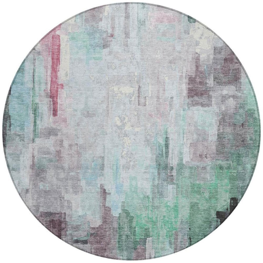 8' Sky Blue And Mauve Round Abstract Washable Indoor Outdoor Area Rug HomeRoots
