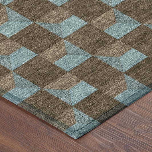 8' Chocolate And Silver Round Geometric Washable Indoor Outdoor Area Rug