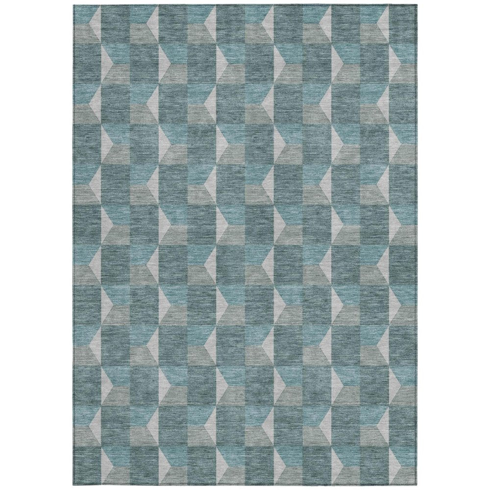 3' X 5' Teal Blue And Gray Geometric Washable Indoor Outdoor Area Rug HomeRoots