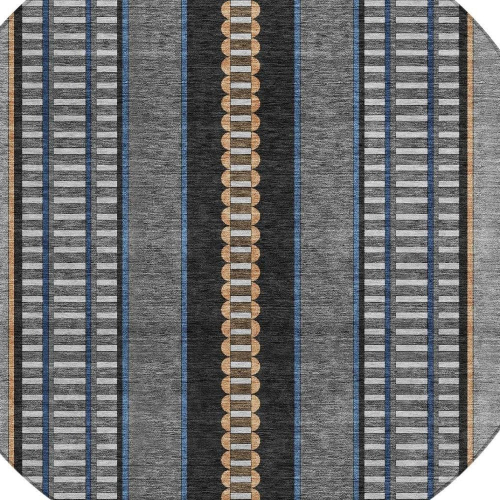8' Black And Copper Round Striped Washable Indoor Outdoor Area Rug HomeRoots