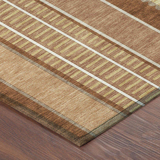 5' X 8' Orange And Gray Striped Washable Indoor Outdoor Area Rug