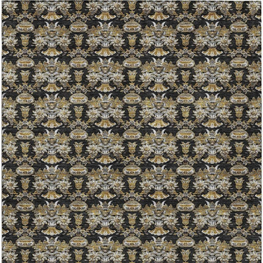 3' X 5' Black And Wheat Floral Washable Indoor Outdoor Area Rug HomeRoots