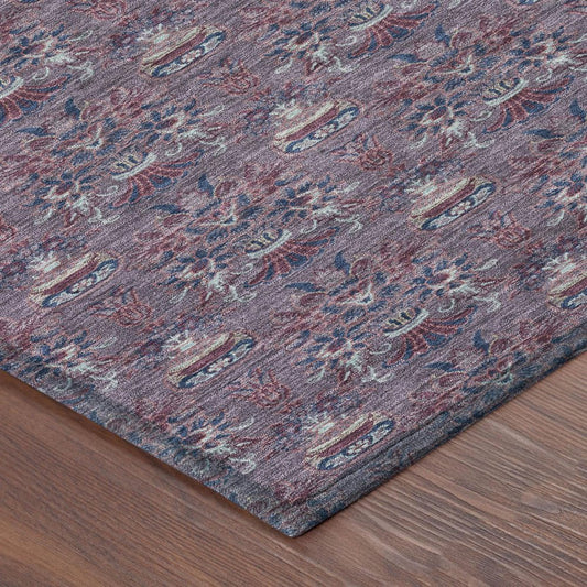 5' X 8' Plum And Gray Floral Washable Indoor Outdoor Area Rug