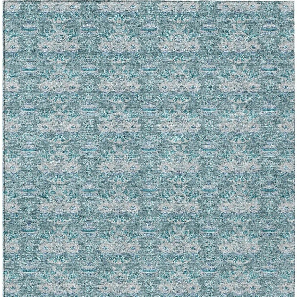8' X 10' Teal Blue And Green Floral Washable Indoor Outdoor Area Rug HomeRoots