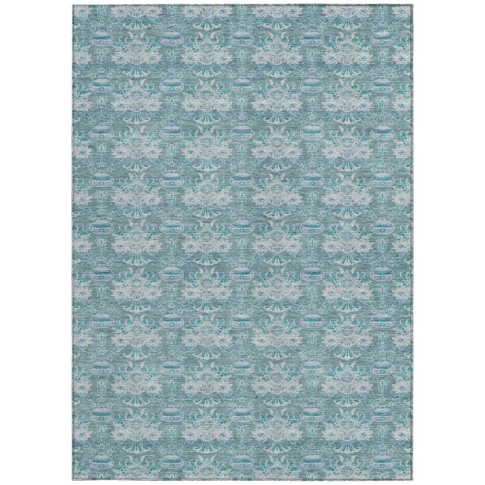 9' X 12' Teal Blue And Green Floral Washable Indoor Outdoor Area Rug HomeRoots
