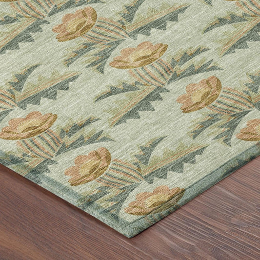 5' X 8' Green And Lavender Floral Washable Indoor Outdoor Area Rug