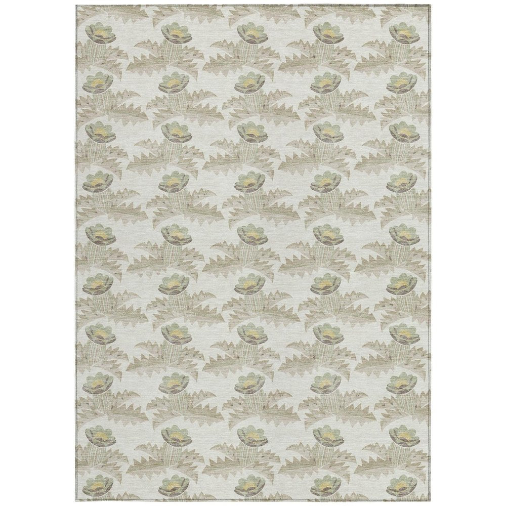 8' X 10' Ivory And Brown Floral Washable Indoor Outdoor Area Rug HomeRoots
