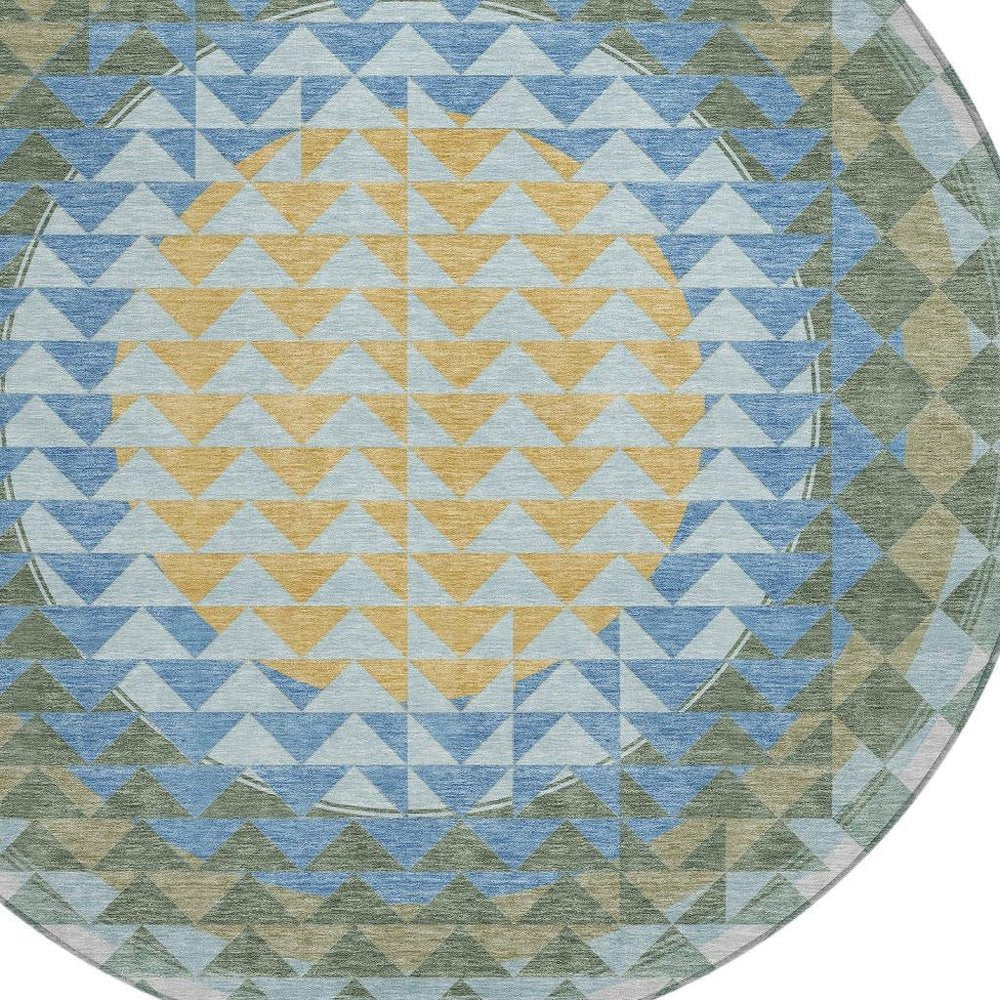 8' Blue And Silver Round Geometric Washable Indoor Outdoor Area Rug HomeRoots