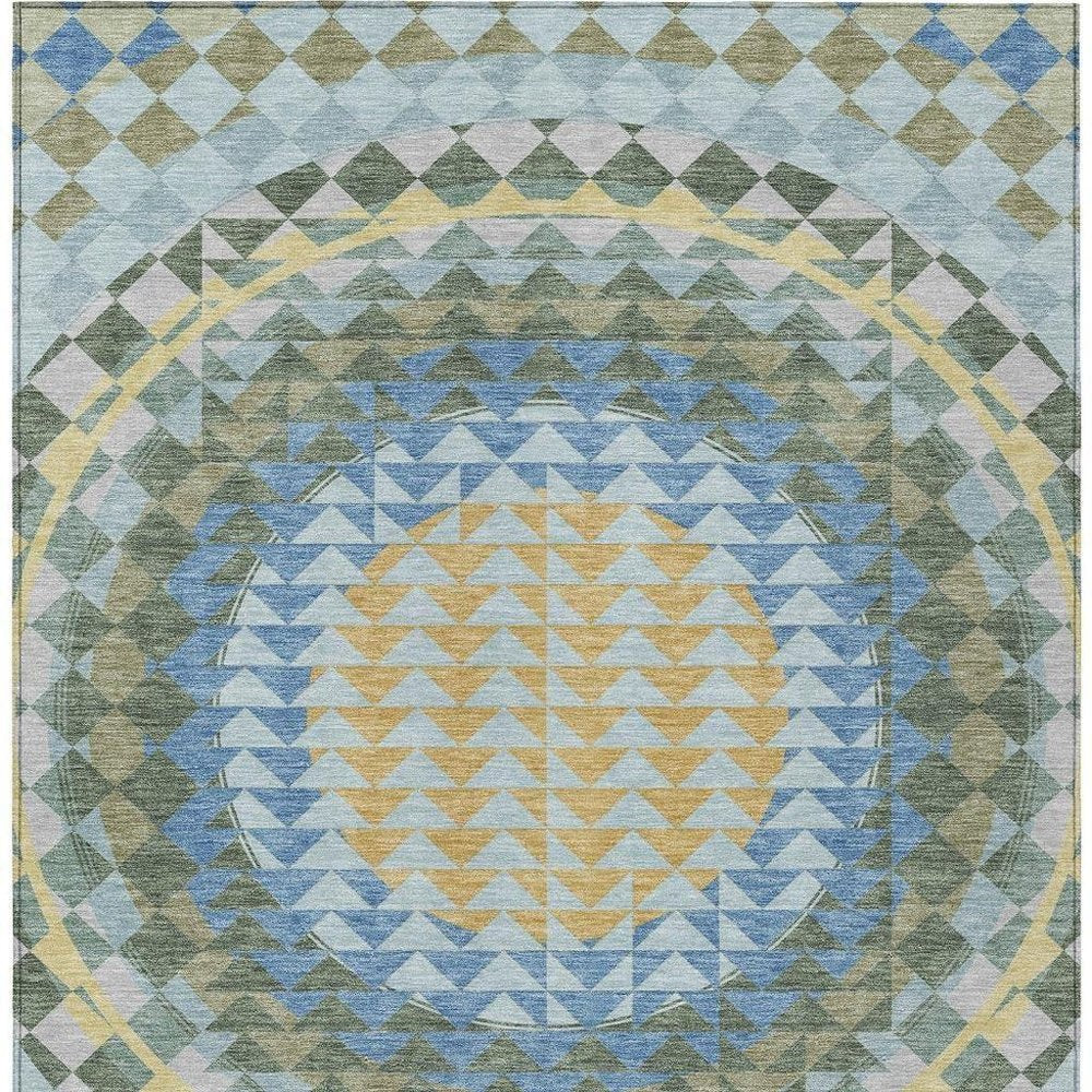 8' X 10' Blue And Silver Geometric Washable Indoor Outdoor Area Rug HomeRoots