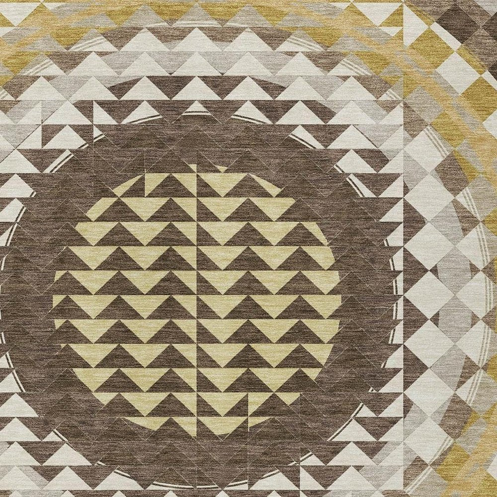 8' X 10' Chocolate And Green Geometric Washable Indoor Outdoor Area Rug