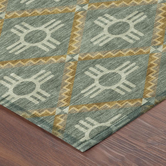 5' X 8' Green And Red Geometric Washable Indoor Outdoor Area Rug