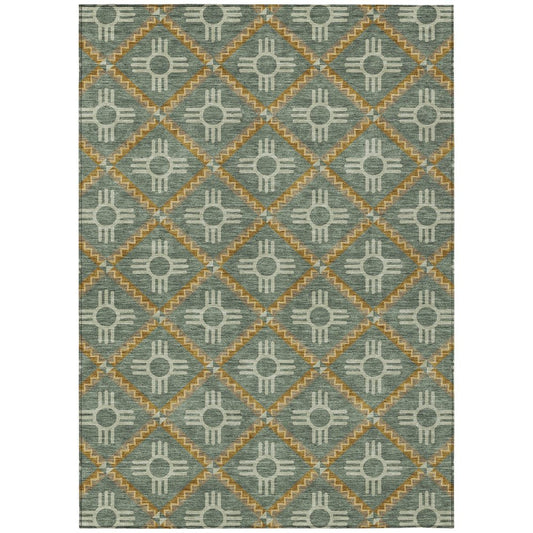 10' X 14' Green And Red Geometric Washable Indoor Outdoor Area Rug