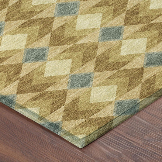 3' X 5' Walnut And Brown Geometric Washable Indoor Outdoor Area Rug