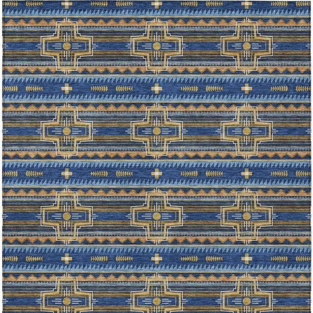 3' X 5' Navy Blue And Coral Tribal Washable Indoor Outdoor Area Rug HomeRoots