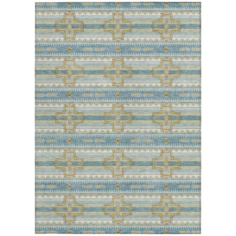 5' X 8' Teal Blue And Gold Tribal Washable Indoor Outdoor Area Rug HomeRoots