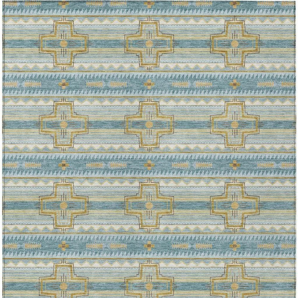 10' X 14' Teal Blue And Gold Tribal Washable Indoor Outdoor Area Rug HomeRoots