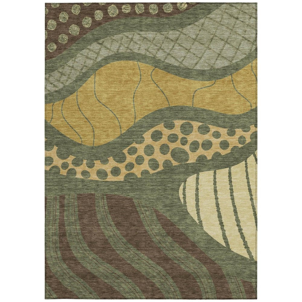 8' X 10' Olive Green And Blue Abstract Washable Indoor Outdoor Area Rug HomeRoots