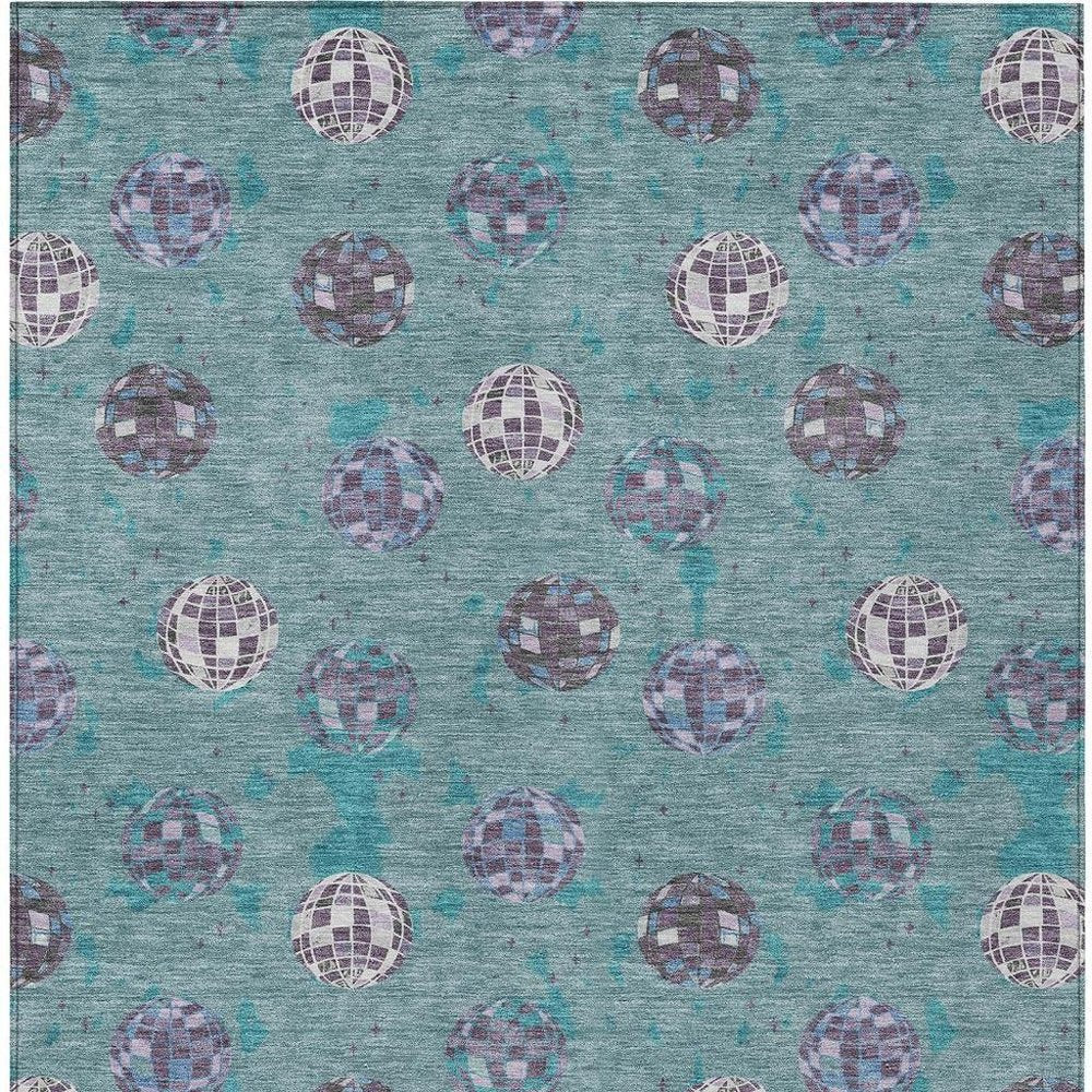 5' X 8' Teal Blue And Gray Geometric Washable Indoor Outdoor Area Rug HomeRoots