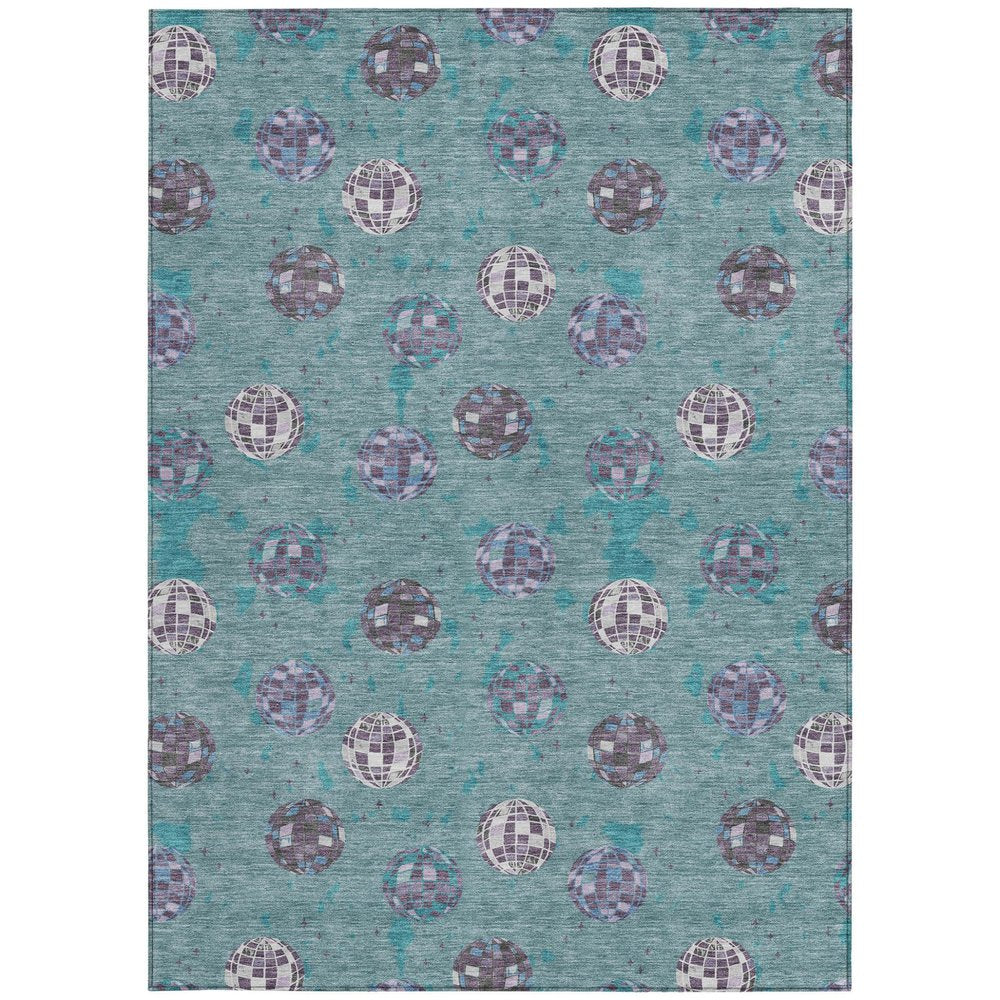 9' X 12' Teal Blue And Gray Geometric Washable Indoor Outdoor Area Rug HomeRoots