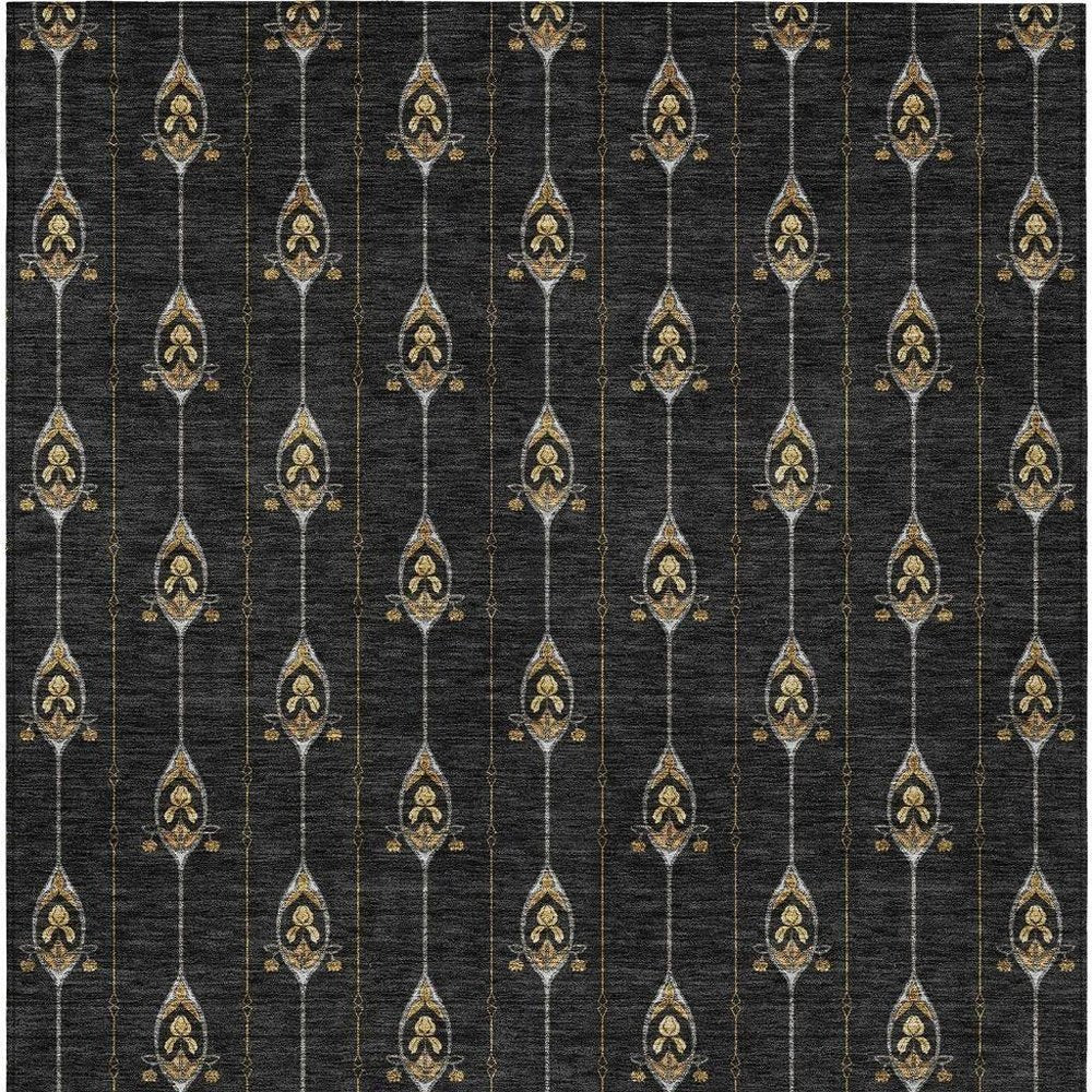 8' X 10' Black And Denim Blue Geometric Washable Indoor Outdoor Area Rug HomeRoots