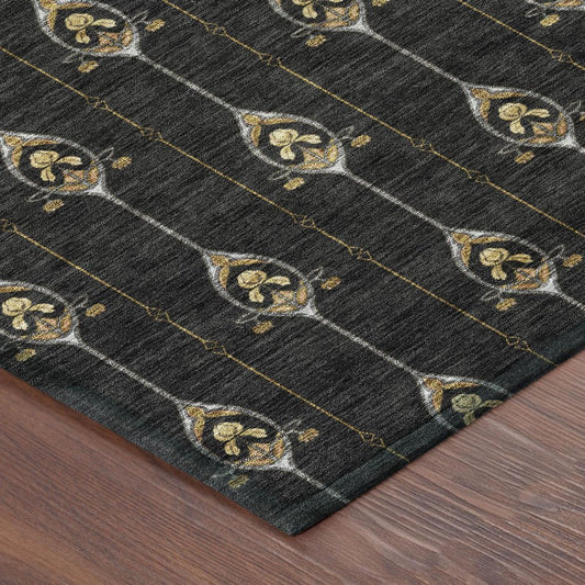 10' X 14' Black And Denim Blue Geometric Washable Indoor Outdoor Area Rug HomeRoots