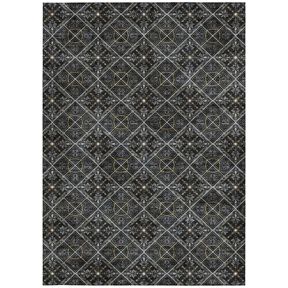 5' X 8' Black And Green Geometric Washable Indoor Outdoor Area Rug HomeRoots