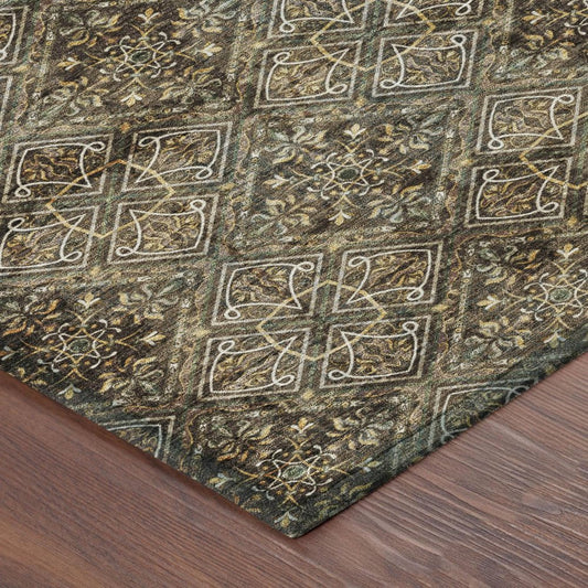 9' X 12' Chocolate And Gray Geometric Washable Indoor Outdoor Area Rug HomeRoots