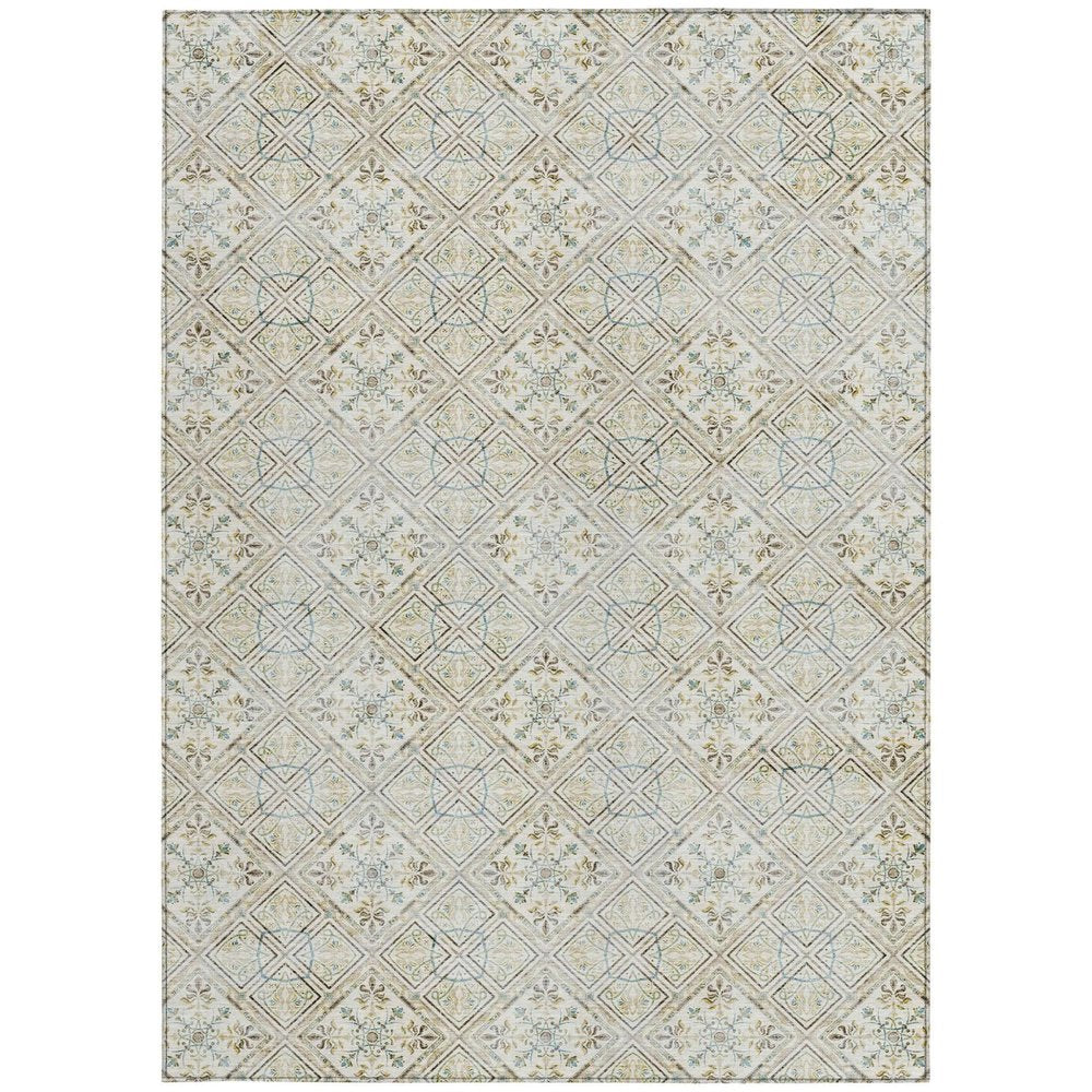 8' X 10' Ivory And Blue Geometric Washable Indoor Outdoor Area Rug HomeRoots