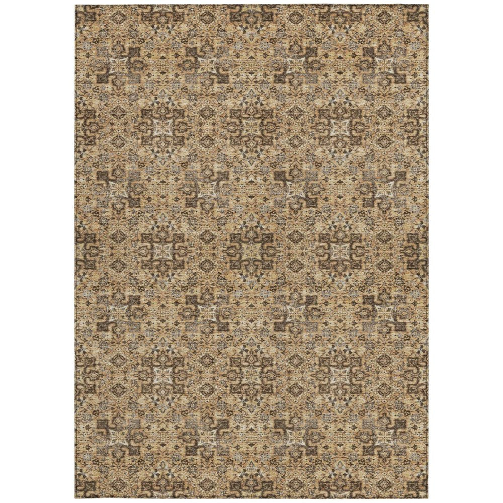 5' X 8' Copper And Green Oriental Washable Indoor Outdoor Area Rug HomeRoots