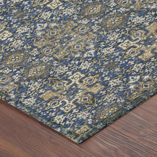 8' X 10' Navy Blue And Silver Oriental Washable Indoor Outdoor Area Rug