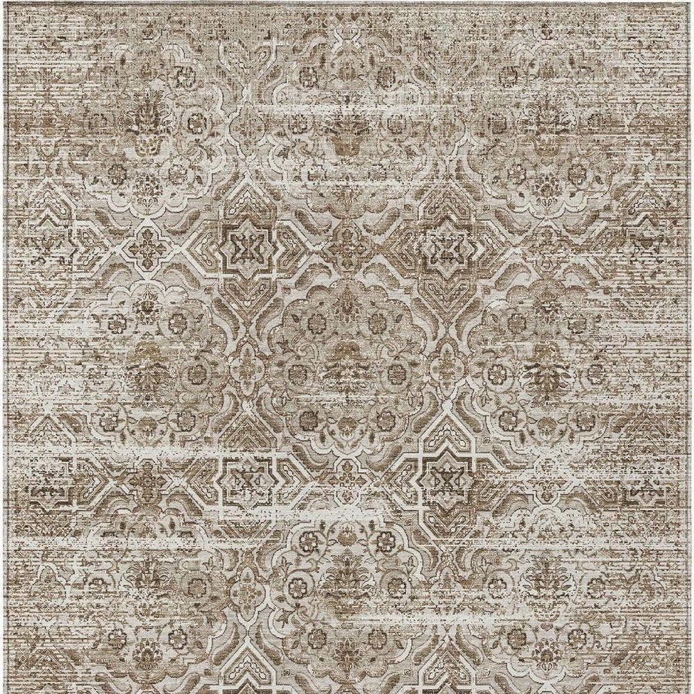 10' X 14' Beige And Brown Floral Washable Indoor Outdoor Area Rug HomeRoots
