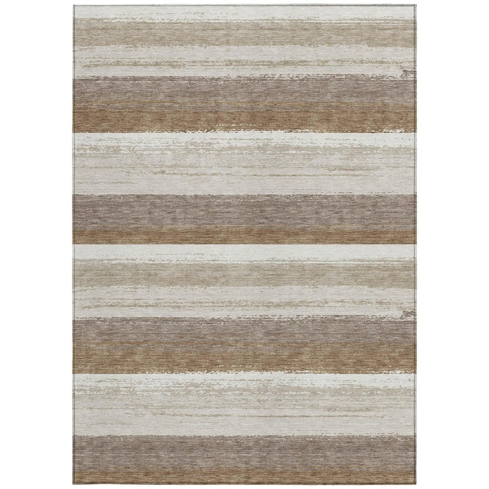 3' X 5' Beige And Graphite Striped Washable Indoor Outdoor Area Rug HomeRoots