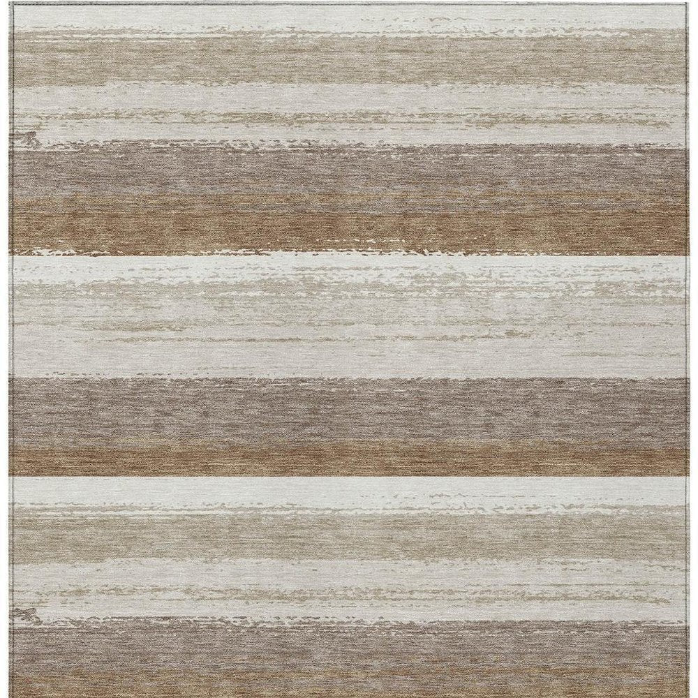 5' X 8' Beige And Graphite Striped Washable Indoor Outdoor Area Rug