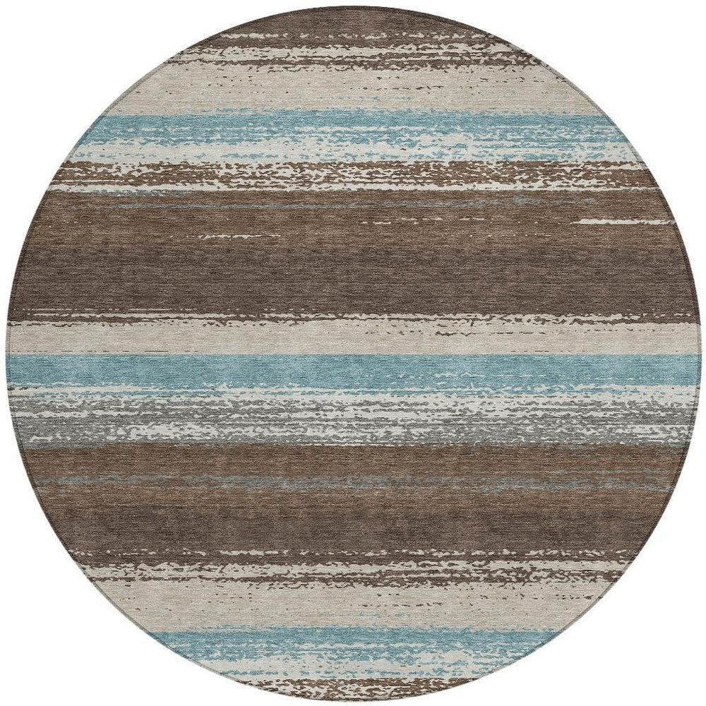 8' Brown And Beige Round Striped Washable Indoor Outdoor Area Rug HomeRoots