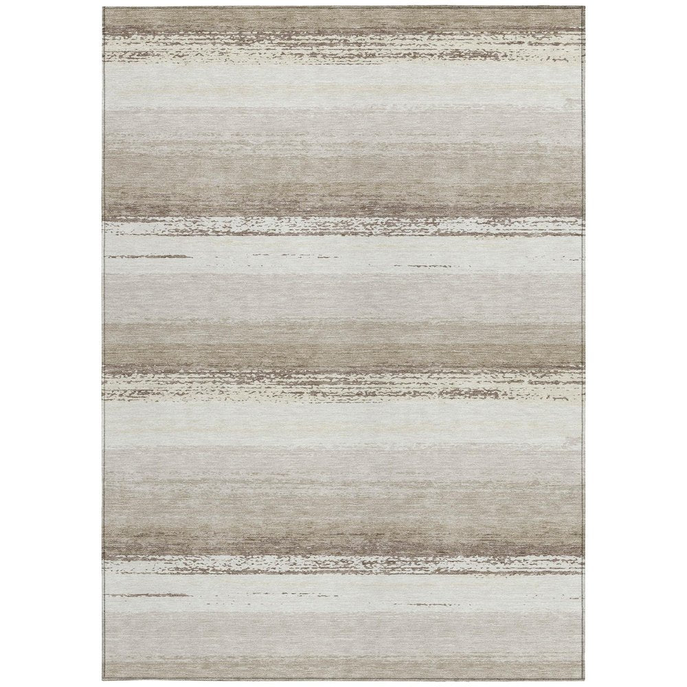 10' X 14' Ivory And Linen Striped Washable Indoor Outdoor Area Rug HomeRoots