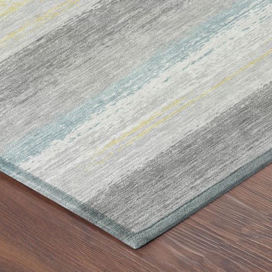 3' X 5' Silver And Taupe Striped Washable Indoor Outdoor Area Rug