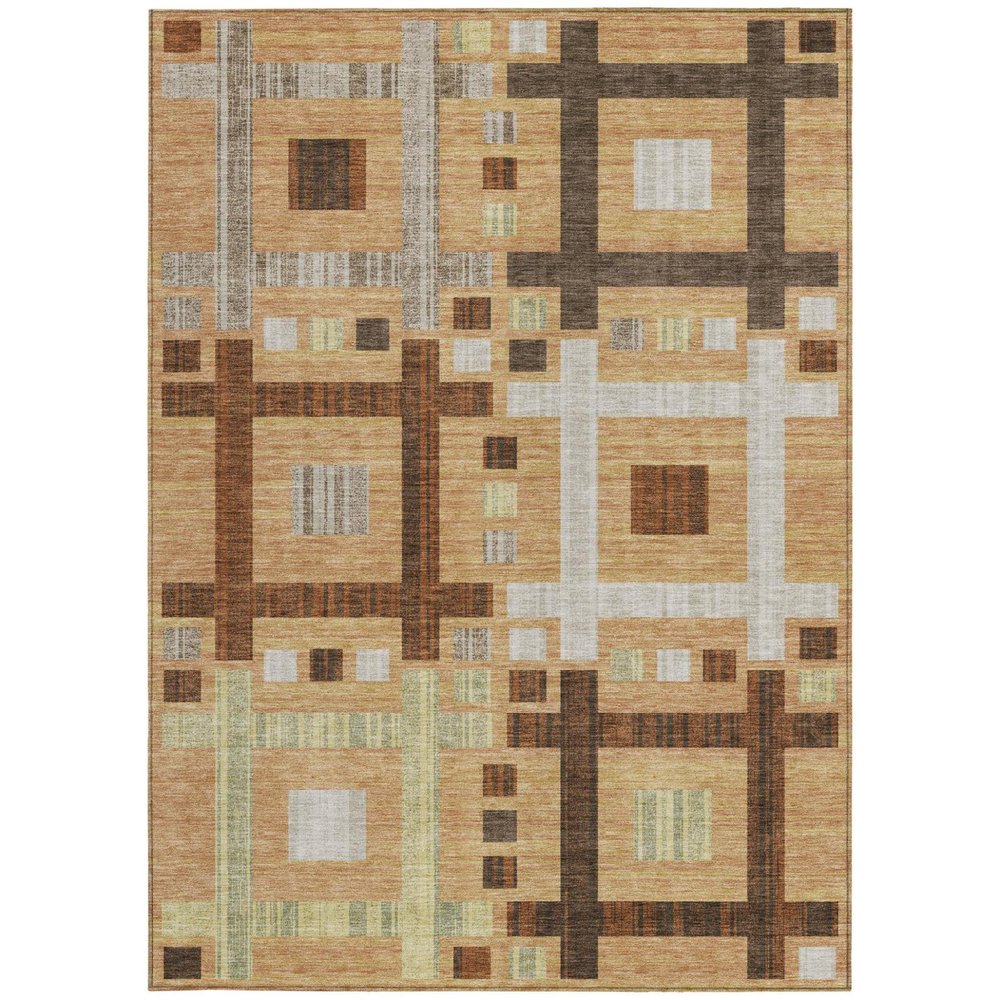 5' X 8' Copper And Brown Geometric Washable Indoor Outdoor Area Rug