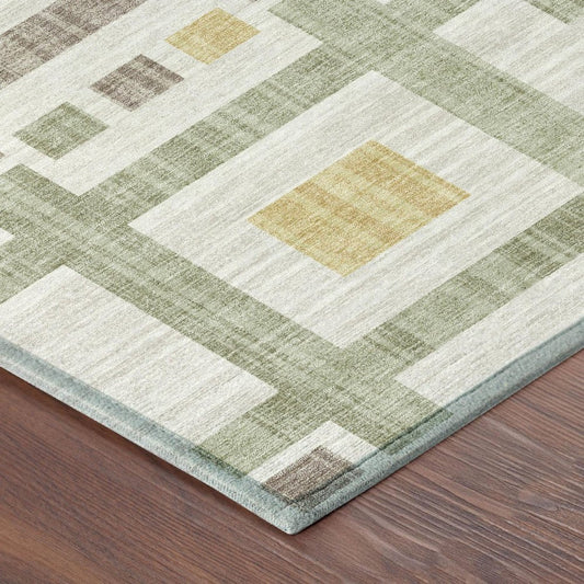 8' X 10' Ivory And Linen Geometric Washable Indoor Outdoor Area Rug