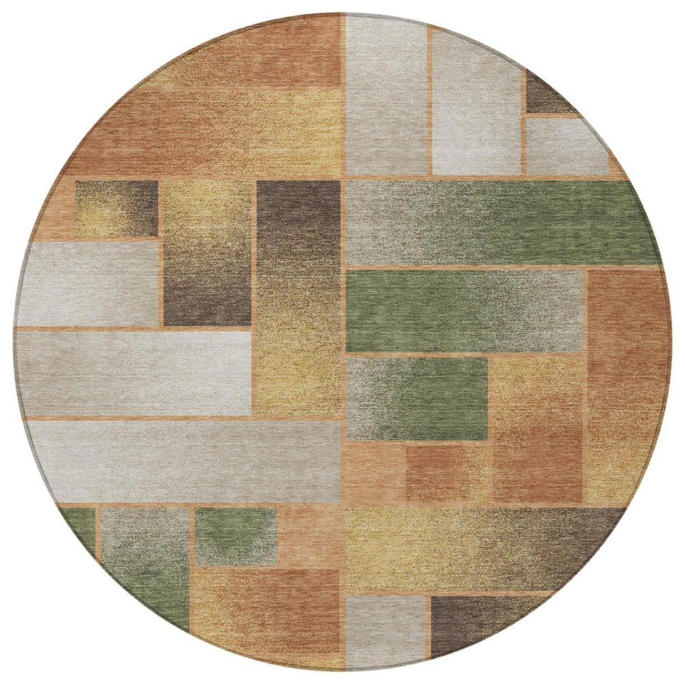8' Copper And Orange Round Geometric Washable Indoor Outdoor Area Rug HomeRoots