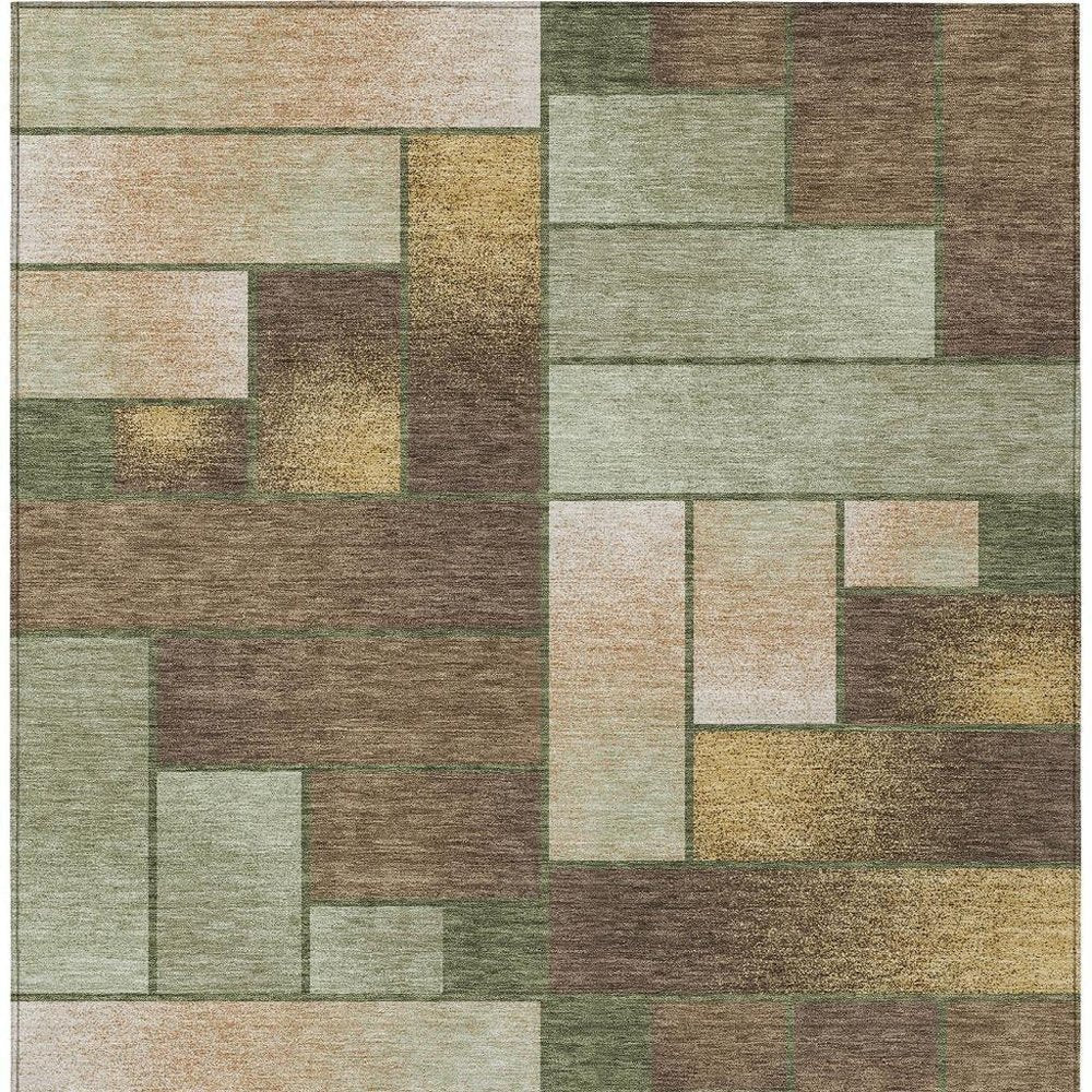 3' X 5' Olive Green And Green Geometric Washable Indoor Outdoor Area Rug HomeRoots