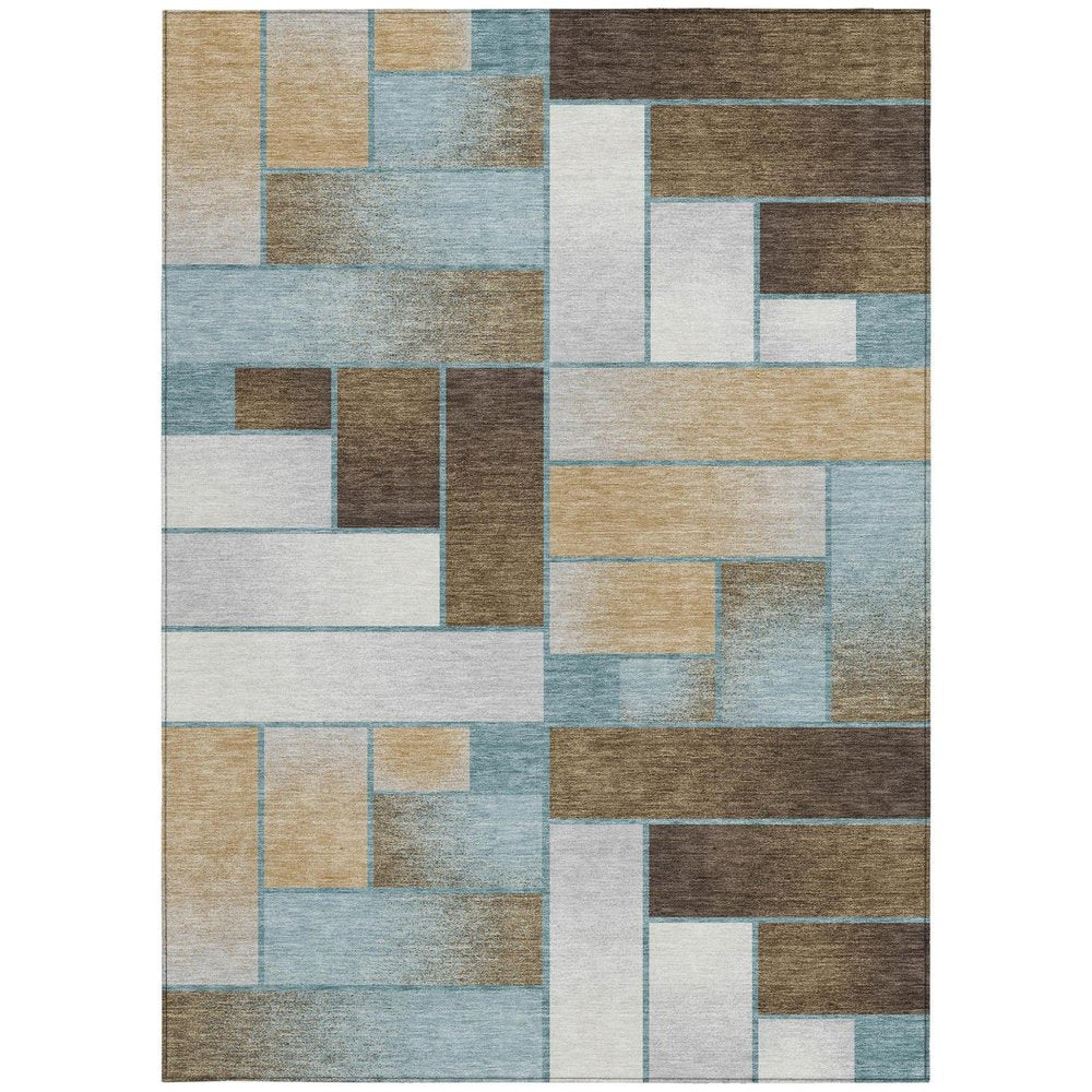 5' X 8' Teal Blue And Gold Geometric Washable Indoor Outdoor Area Rug HomeRoots