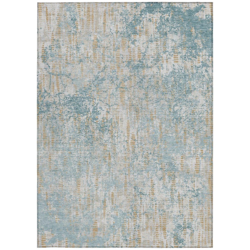3' X 5' Teal Blue And Linen Abstract Washable Indoor Outdoor Area Rug HomeRoots