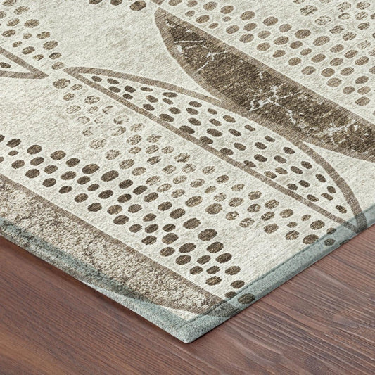 9' X 12' Beige And Blue Geometric Washable Indoor Outdoor Area Rug
