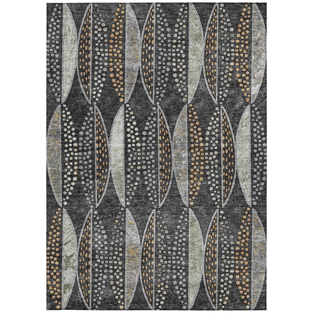 5' X 8' Black And Green Geometric Washable Indoor Outdoor Area Rug HomeRoots