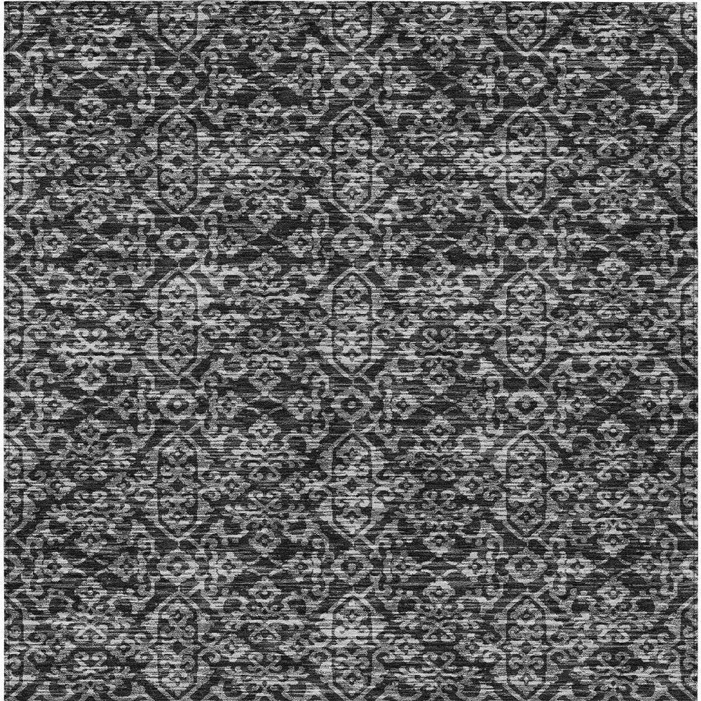 5' X 8' Black And Saffron Oriental Washable Indoor Outdoor Area Rug